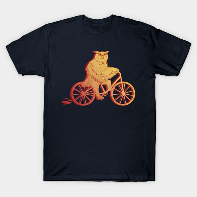 Owl on a Bike Orange T-Shirt by AuroraCelestine